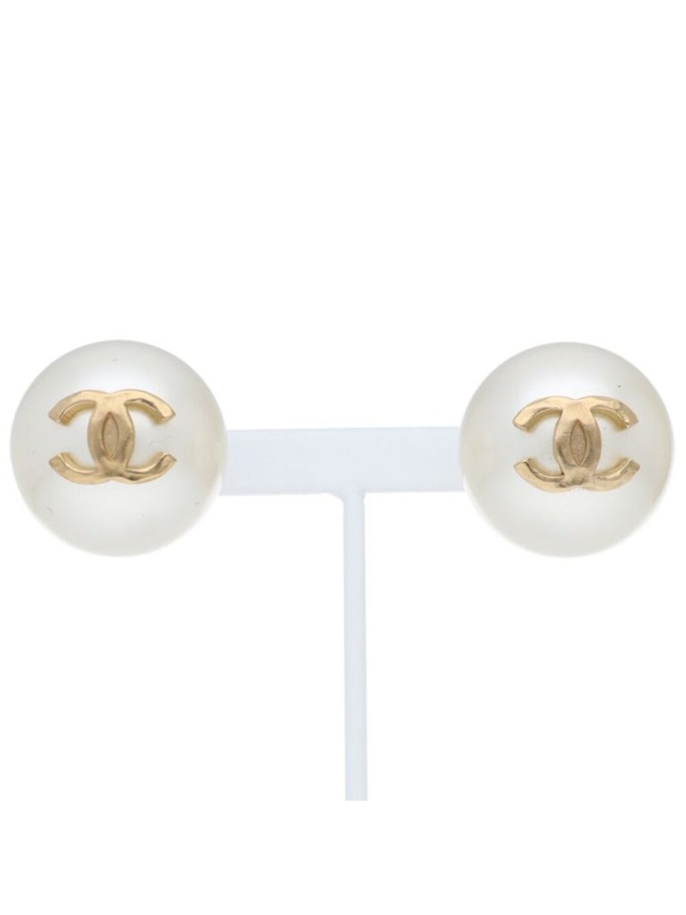 Chanel CC Logo Faux Pearl Earrings Brass